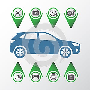 Car service Infographics. Auto service and repair icons set. Vector illustration